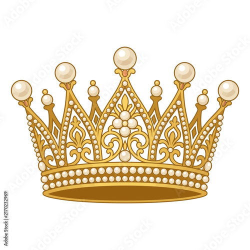 Foto Elegant Golden Royal Crown with Pearls Isolated Illustration