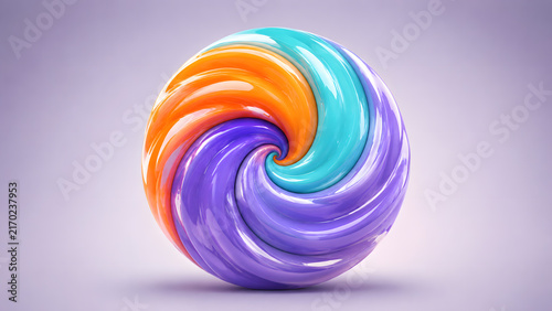 Vibrant 3D Abstract Glossy Spiral Sphere with Modern Twisted Colorful Swirls for Creative Backgrounds