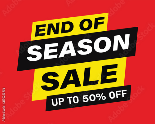 End of season sale vector banner with up to 50 percent off discount offer on red background