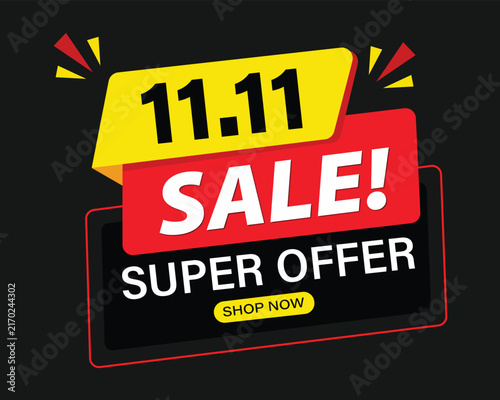 Eleventh of november sale super offer vector banner on black background with 11 super offer text