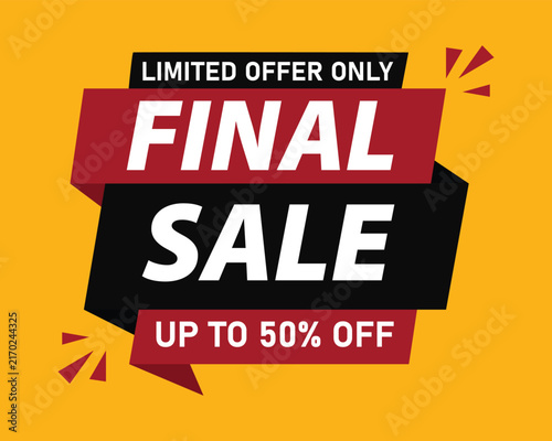 Limited offer final sale banner up to 50 percent off vector design on yellow background