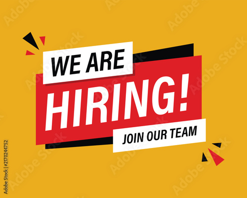 We are hiring join our team dynamic recruitment badge design banner vector with job vacancy