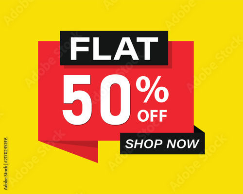 Flat fifty percent off shop now discount retail sale banner sign vector with retail promotion