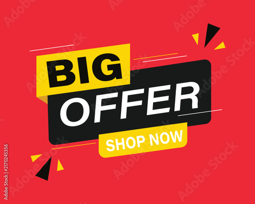 Big offer shop now promotional banner with red and yellow background discount badge advertising