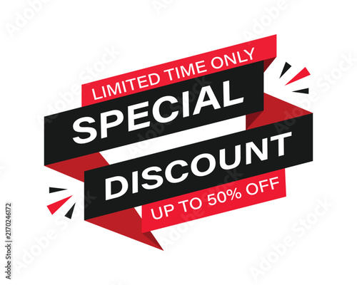 Special discount limited time only sale banner with up to fifty percent off graphic