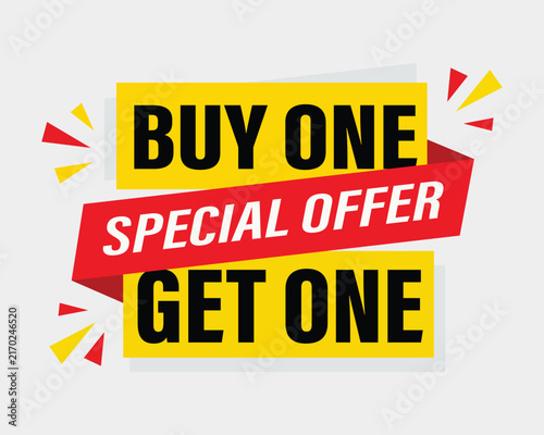 Buy one get one special offer promotional label and retail discount tag with retail badge
