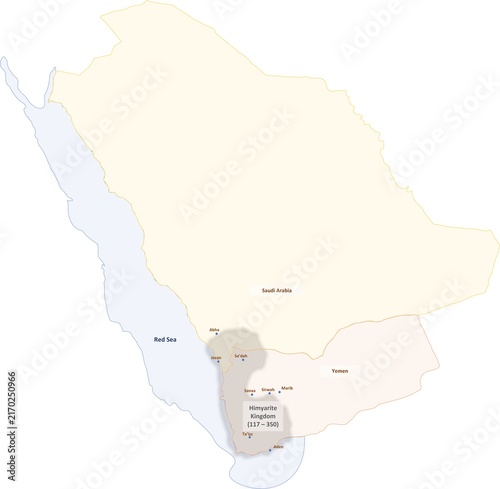 Historical Map of the Himyarite Kingdom (117–350 AD) in Ancient Arabia and Yemen