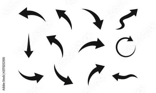Collection of Black Curved Directional Arrows for Web Design Infographics and UI Interface