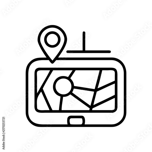 Map location pin on mobile device screen - Minimalist icon showing a map location pin dropping onto a smartphone screen with navigation lines