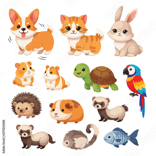 Animals Illustration Set Featuring Cute Cartoon Pets for Kids
