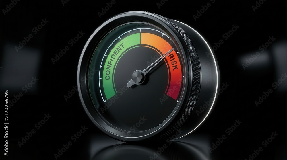 Naklejka premium Dynamic confidence meter visualizing betting risk assessment with indicators.