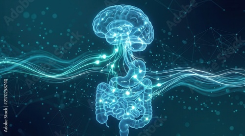 Conceptual illustration of the neural connections in the gut-brain axis.