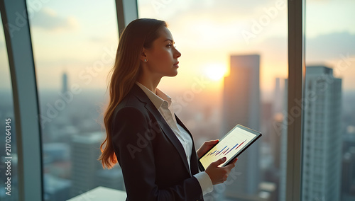 Woman Using Tablet in City