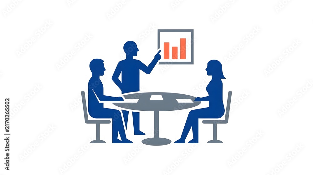 Fototapeta premium Business meeting icon with team members presenting data chart isolated on white background