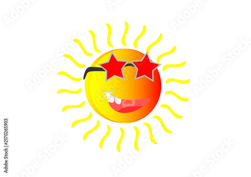 Cool Cartoon Sun with Star Sunglasses and Winking Smile on Transparent Background