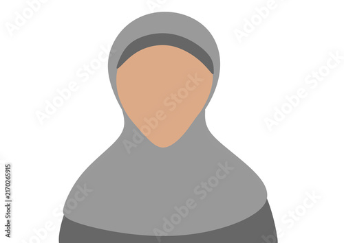 Minimalist Illustration of Faceless Woman in Grey Hijab