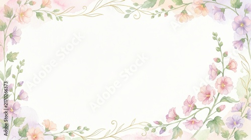 Pastel Watercolor Hollyhock Floral Border