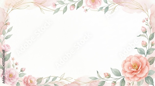 Pastel Watercolor Camellia Floral Border