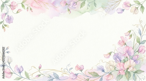 Pastel Watercolor Sweet Pea Floral Border