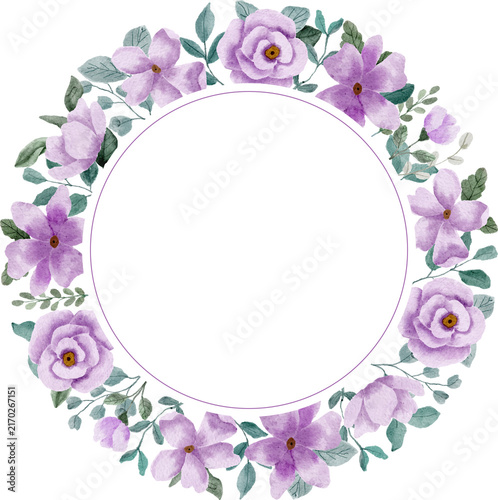 purple watercolor floral frame decoration