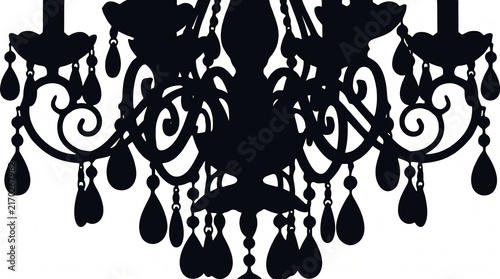 Black silhouette of a classic luxury crystal chandelier with hanging pendants