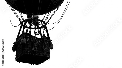 Hot air balloon basket silhouette isolated on white background with air travel