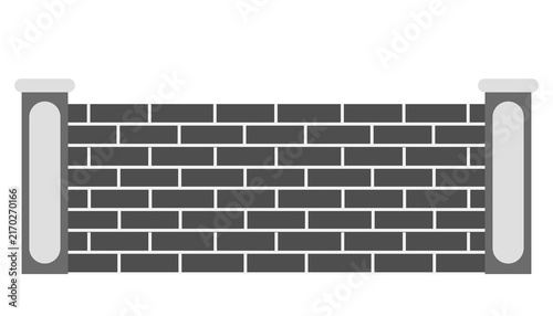 Grey Brick Wall Fence With Concrete Pillars Architectural House Exterior Design Boundary Illustration Isolated On White Background
