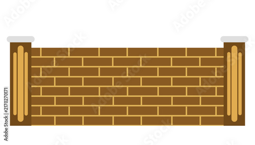 Brown Brick Wall Fence With Concrete Pillars Modern House Exterior Architecture Barrier Illustration Isolated On White Background