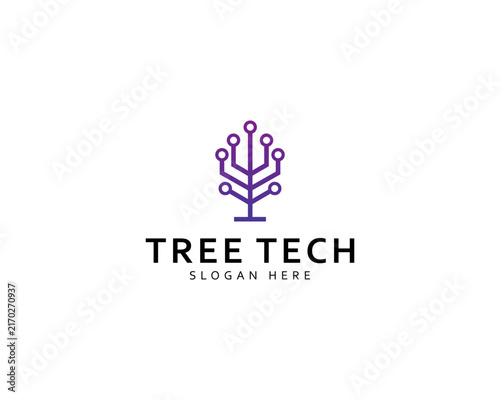 Abstract Tree tech logo design template vector illustration with gradient color