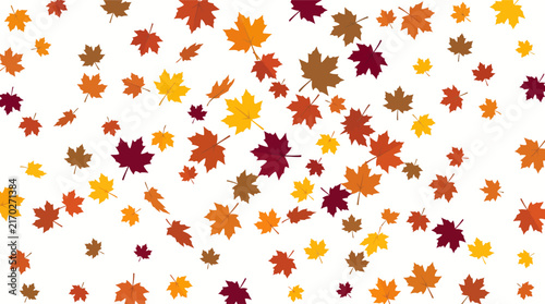 Natural seamless pattern with autumn fallen leaves of forest trees on white background
