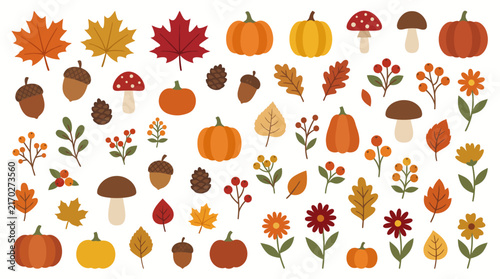 Natural seamless pattern with autumn fallen leaves of forest trees on white background