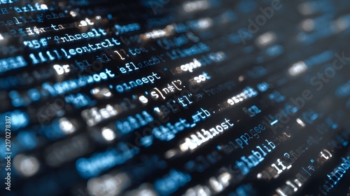 Obraz w ramie A landscape close-up view of software programming code in a modern code editor, representing software development, the coding workflow, debugging, and modern web technologies.
