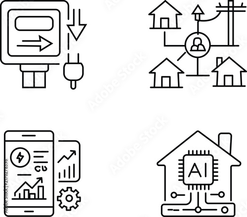 Smart Home Energy and AI Technology Line Icons