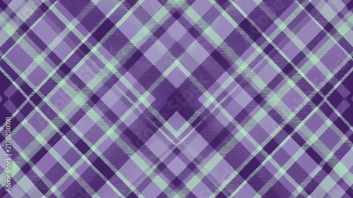 Abstract purple and green plaid tartan pattern moving diagonally looping background