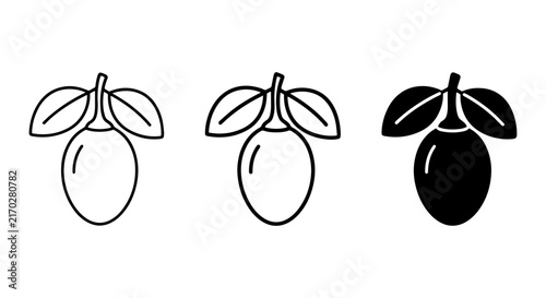 Jojoba Fruit Icons: Outline, Silhouette, and Filled Vector Graphics for Natural Products