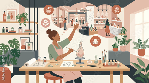 Perfume Bottle Designer Sculpting Luxury Fragrance Glass in Creative Studio Workshop