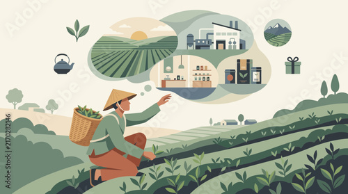 Tea production cycle from field harvesting to final retail product packaging