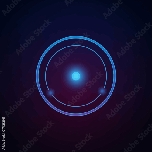 Abstract Glowing Atomic Structure With Neon Orbits And Center Blue Light