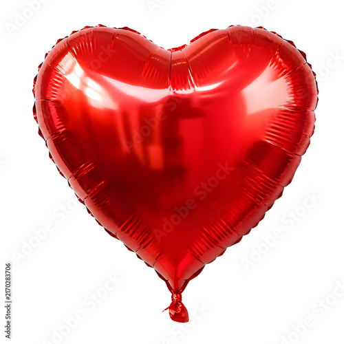 Red Metallic Heart Balloon Isolated on White Background Love Romance and Valentine Celebration Concept