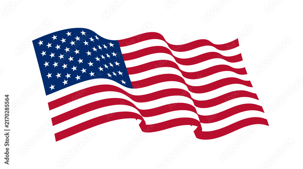 Fototapeta premium A waving American flag isolated on a clean white background.