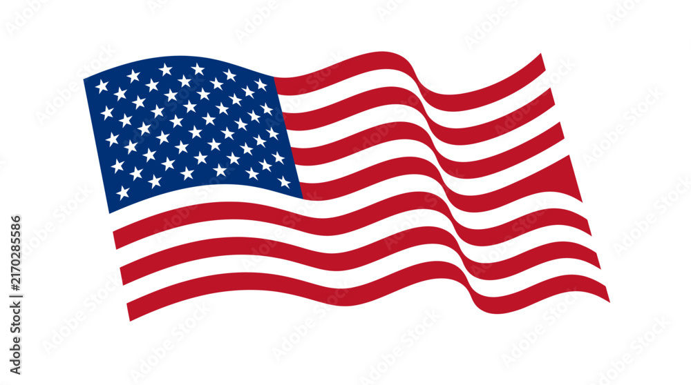 Fototapeta premium A waving American flag isolated on a white background.