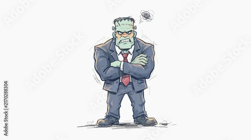 Angry Green Monster Businessman Standing With Folded Arms Illustration