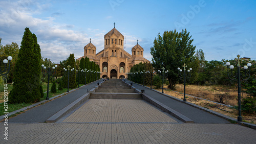 Canvas Print Saint Gregory the Illuminator Cathedral in Yerevan, Armenia, is seen from its wide approach walkway under a blue sky