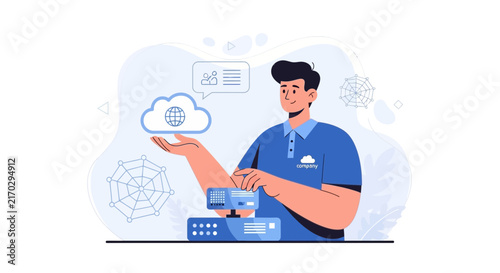 IT Professional Managing Cloud Services and Network Infrastructure with Modern Flat Design