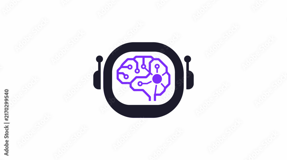 Fototapeta premium AI Agent Robot Head Flat Vector Icon — Artificial Intelligence Assistant Symbol