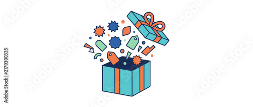 Surprise gift box with abstract elements flying out
