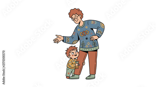 Adult and child interacting, playful moment, isolated illustration