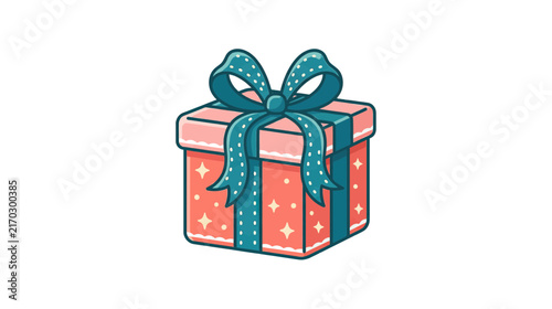 Cartoon Gift Box with Ribbon Isolated