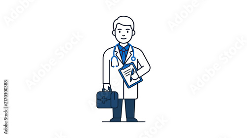 Cartoon Doctor with Medical Bag and Clipboard