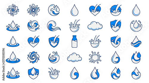 Water and Liquid Icons Collection, Isolated on White